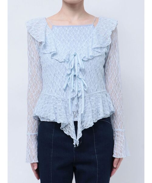 【SALE】　dazzlin　ラッフルヘムレースアンサンブル　0225327005 セール】ラッフルヘムレースアンサンブル（Tシャツ/カットソー