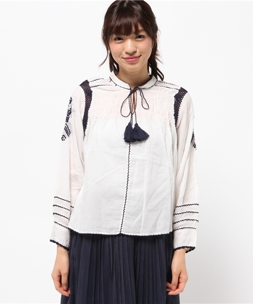 OUTLET（アウトレット）の「【Sheta】インド刺繍ブラウス（シャツ/ブラウス・レディース・ホワイト/カーキ・FREE）」の3枚目の写真