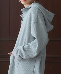 ワッフル素材スキッパーボタン開きパーカー ［Soiunique］