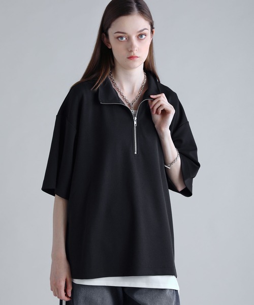 SOCCE（ソーシー）の「カットジョーゼットサイドジップハーフジップカットソー（Tシャツ/カットソー・メンズ・ホワイト/ブラック/グレー・S/M/L/XL）」の16枚目の写真