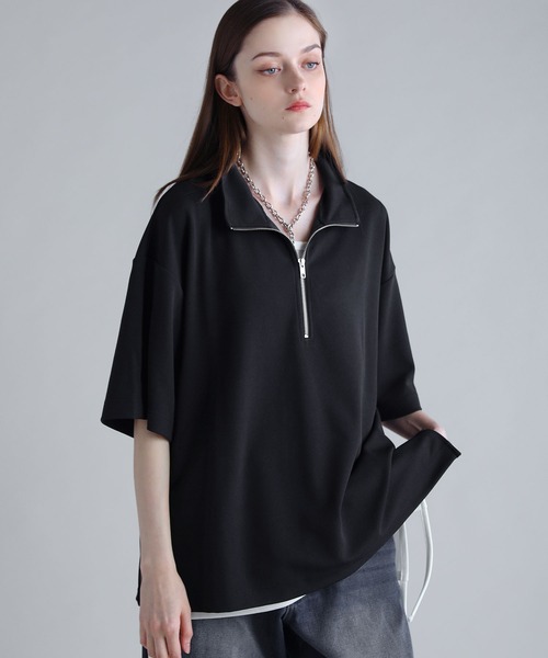 SOCCE（ソーシー）の「カットジョーゼットサイドジップハーフジップカットソー（Tシャツ/カットソー・メンズ・ホワイト/ブラック/グレー・S/M/L/XL）」の17枚目の写真