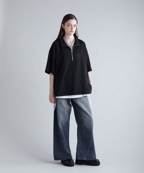SOCCE（ソーシー）の「カットジョーゼットサイドジップハーフジップカットソー（Tシャツ/カットソー・メンズ・ホワイト/ブラック/グレー・S/M/L/XL）」の18枚目の写真
