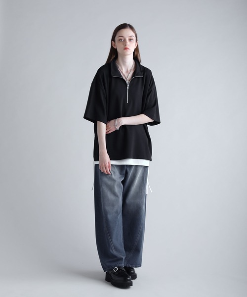 SOCCE（ソーシー）の「カットジョーゼットサイドジップハーフジップカットソー（Tシャツ/カットソー・メンズ・ホワイト/ブラック/グレー・S/M/L/XL）」の19枚目の写真