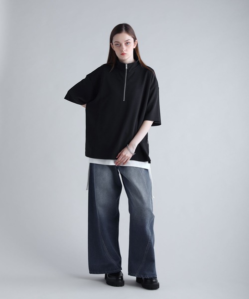 SOCCE（ソーシー）の「カットジョーゼットサイドジップハーフジップカットソー（Tシャツ/カットソー・メンズ・ホワイト/ブラック/グレー・S/M/L/XL）」の20枚目の写真