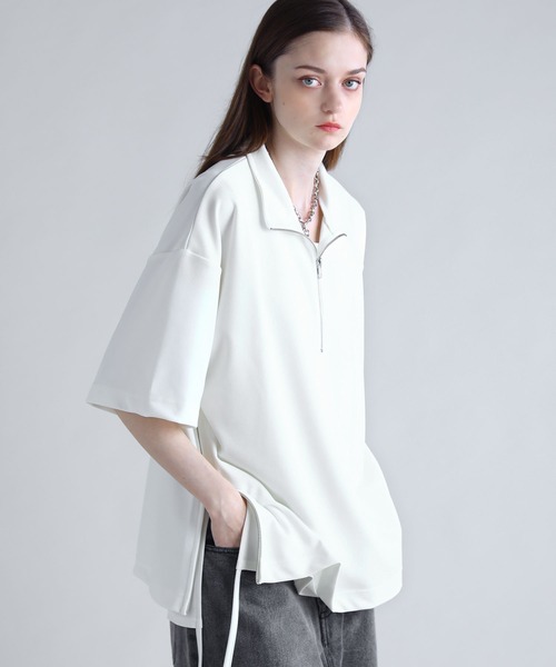 SOCCE（ソーシー）の「カットジョーゼットサイドジップハーフジップカットソー（Tシャツ/カットソー・メンズ・ホワイト/ブラック/グレー・S/M/L/XL）」の5枚目の写真