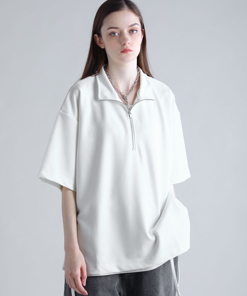 SOCCE（ソーシー）の「カットジョーゼットサイドジップハーフジップカットソー（Tシャツ/カットソー・メンズ・ホワイト/ブラック/グレー・S/M/L/XL）」の6枚目の写真