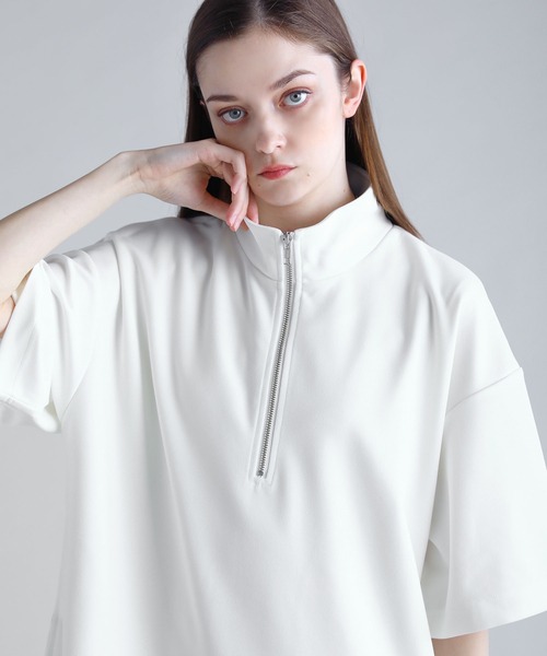 SOCCE（ソーシー）の「カットジョーゼットサイドジップハーフジップカットソー（Tシャツ/カットソー・メンズ・ホワイト/ブラック/グレー・S/M/L/XL）」の8枚目の写真
