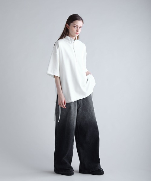 SOCCE（ソーシー）の「カットジョーゼットサイドジップハーフジップカットソー（Tシャツ/カットソー・メンズ・ホワイト/ブラック/グレー・S/M/L/XL）」の9枚目の写真