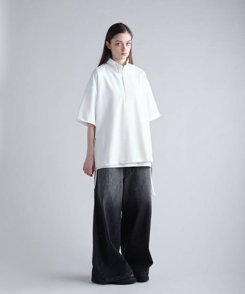 SOCCE（ソーシー）の「カットジョーゼットサイドジップハーフジップカットソー（Tシャツ/カットソー・メンズ・ホワイト/ブラック/グレー・S/M/L/XL）」の10枚目の写真