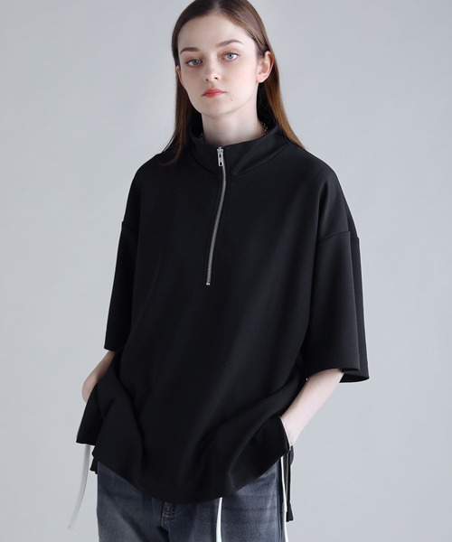 SOCCE（ソーシー）の「カットジョーゼットサイドジップハーフジップカットソー（Tシャツ/カットソー・メンズ・ホワイト/ブラック/グレー・S/M/L/XL）」の13枚目の写真