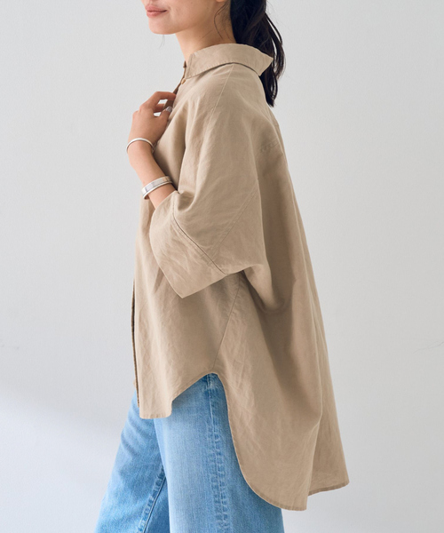 Rouge vif Anna（ルージュヴィフアンナ）の「麻混変形フォルムシャツ（シャツ/ブラウス・レディース・ホワイト/ベージュ/ブラウン・フリー）」の3枚目の写真
