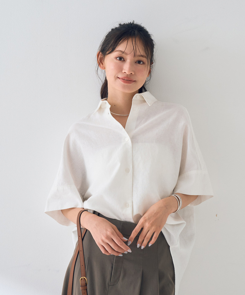 Rouge vif Anna（ルージュヴィフアンナ）の「麻混変形フォルムシャツ（シャツ/ブラウス・レディース・ホワイト/ベージュ/ブラウン・フリー）」の8枚目の写真