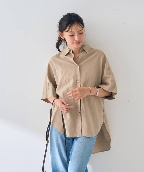 Rouge vif Anna（ルージュヴィフアンナ）の「麻混変形フォルムシャツ（シャツ/ブラウス・レディース・ホワイト/ベージュ/ブラウン・フリー）」の4枚目の写真