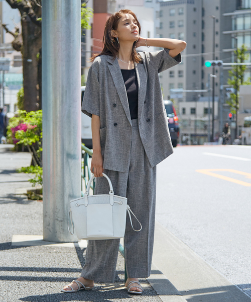 WEB限定！2点セット】リネンライク半袖ジャケット&ストレートパンツ