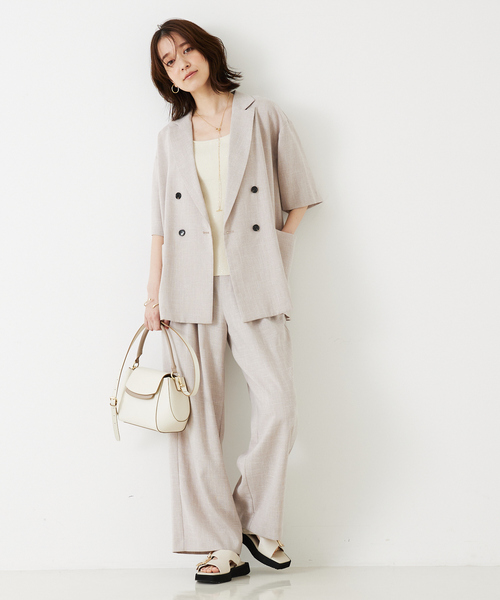 Juicy Couture 半袖ジャケット＆パンツセットアップ ２色 WEB限定！2点セット】リネンライク半袖ジャケット&ストレート