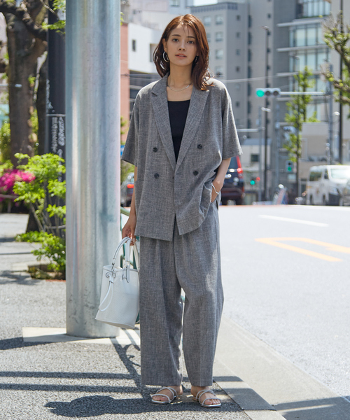 WEB限定！2点セット】リネンライク半袖ジャケット&ストレート
