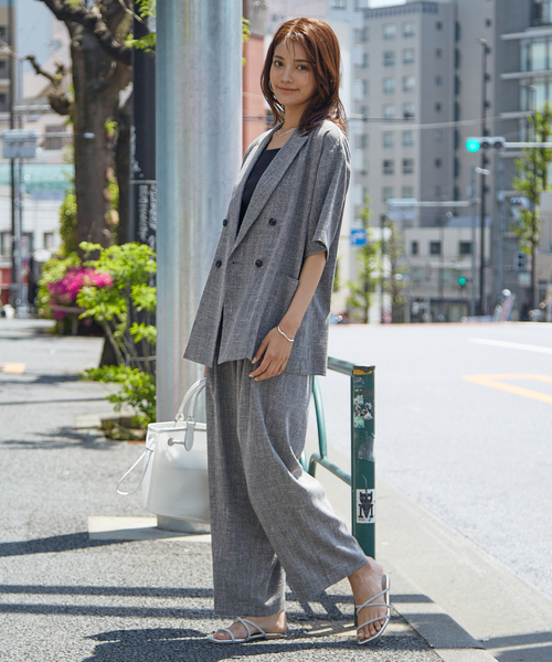 セール】【WEB限定！2点セット】リネンライク半袖ジャケット