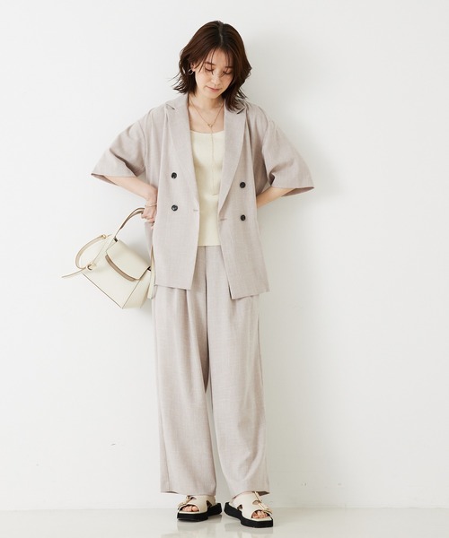abahouse mavie（アバハウスマヴィ）の「【WEB限定！2点セット】リネンライク半袖ジャケット&ストレートパンツセットアップ（セットアップ・レディース・ブラック/グレイッシュベージュ・38/36）」の4枚目の写真