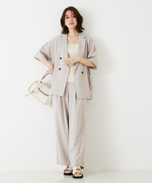 abahouse mavie（アバハウスマヴィ）の「【WEB限定！2点セット】リネンライク半袖ジャケット&ストレートパンツセットアップ（セットアップ・レディース・ブラック/グレイッシュベージュ・38/36）」の5枚目の写真