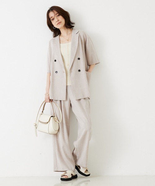 abahouse mavie（アバハウスマヴィ）の「【WEB限定！2点セット】リネンライク半袖ジャケット&ストレートパンツセットアップ（セットアップ・レディース・ブラック/グレイッシュベージュ・38/36）」の3枚目の写真