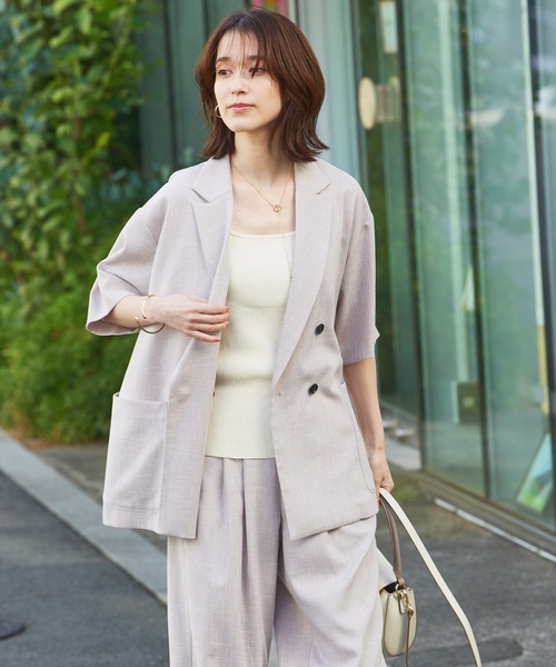 abahouse mavie（アバハウスマヴィ）の「【WEB限定！2点セット】リネンライク半袖ジャケット&ストレートパンツセットアップ（セットアップ・レディース・ブラック/グレイッシュベージュ・38/36）」の9枚目の写真