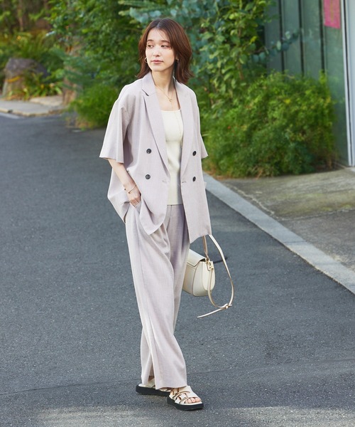 abahouse mavie（アバハウスマヴィ）の「【WEB限定！2点セット】リネンライク半袖ジャケット&ストレートパンツセットアップ（セットアップ・レディース・ブラック/グレイッシュベージュ・38/36）」の6枚目の写真