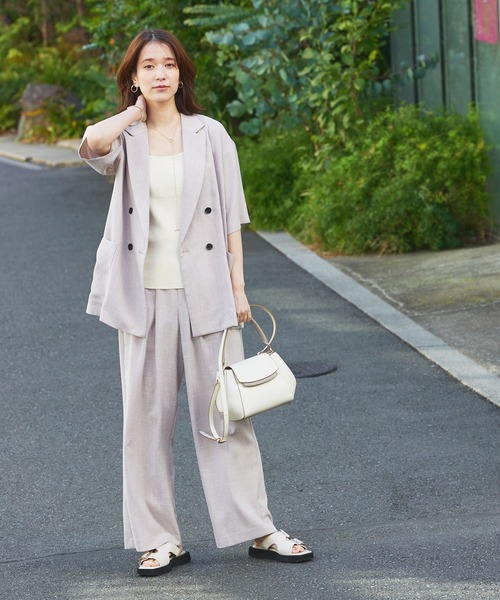 abahouse mavie（アバハウスマヴィ）の「【WEB限定！2点セット】リネンライク半袖ジャケット&ストレートパンツセットアップ（セットアップ・レディース・ブラック/グレイッシュベージュ・38/36）」の7枚目の写真