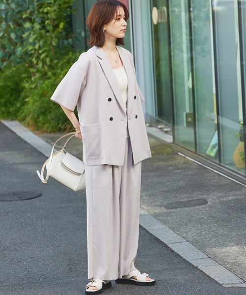 abahouse mavie（アバハウスマヴィ）の「【WEB限定！2点セット】リネンライク半袖ジャケット&ストレートパンツセットアップ（セットアップ・レディース・ブラック/グレイッシュベージュ・38/36）」の8枚目の写真