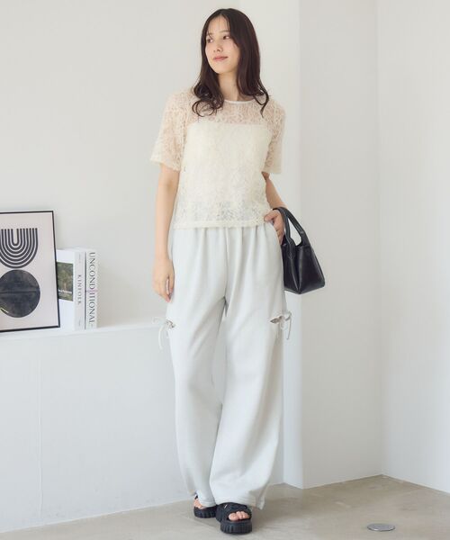 RETRO GIRL（レトロガール）の「刺繍レース半袖CT（Tシャツ/カットソー・レディース・ブラック/オフホワイト/ナチュラル・FREE）」の7枚目の写真