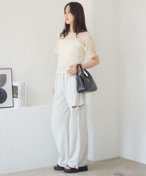 RETRO GIRL（レトロガール）の「刺繍レース半袖CT（Tシャツ/カットソー・レディース・ブラック/オフホワイト/ナチュラル・FREE）」の9枚目の写真