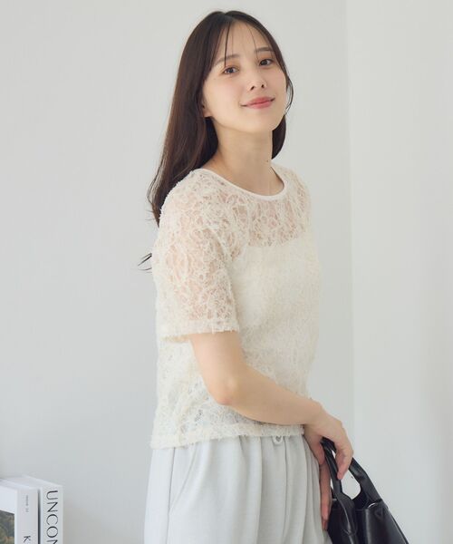 RETRO GIRL（レトロガール）の「刺繍レース半袖CT（Tシャツ/カットソー・レディース・ブラック/オフホワイト/ナチュラル・FREE）」の12枚目の写真