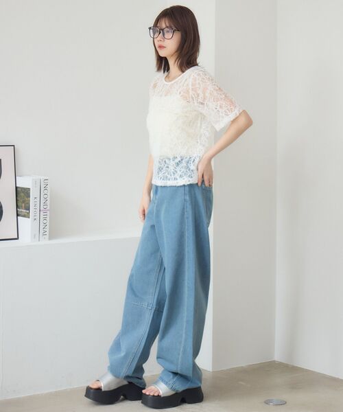 RETRO GIRL（レトロガール）の「刺繍レース半袖CT（Tシャツ/カットソー・レディース・ブラック/オフホワイト/ナチュラル・FREE）」の17枚目の写真