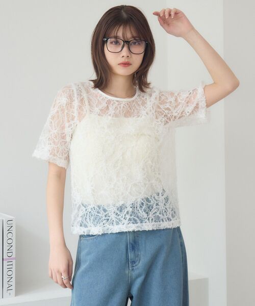 RETRO GIRL（レトロガール）の「刺繍レース半袖CT（Tシャツ/カットソー・レディース・ブラック/オフホワイト/ナチュラル・FREE）」の19枚目の写真
