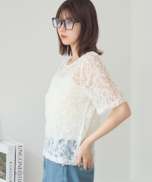 RETRO GIRL（レトロガール）の「刺繍レース半袖CT（Tシャツ/カットソー・レディース・ブラック/オフホワイト/ナチュラル・FREE）」の5枚目の写真