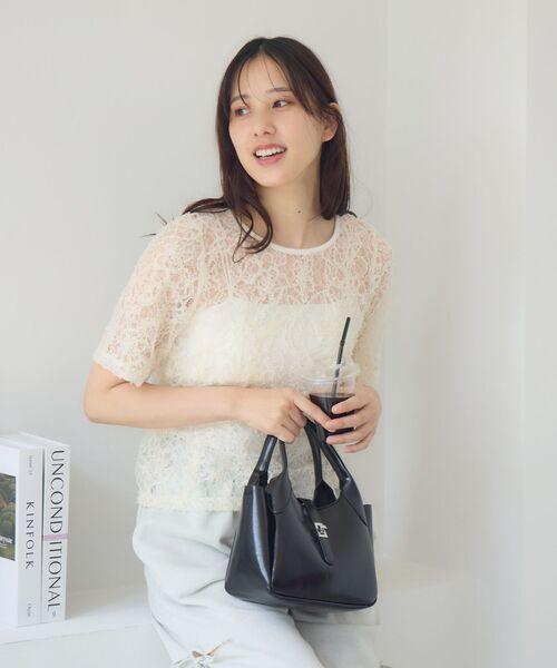 RETRO GIRL（レトロガール）の「刺繍レース半袖CT（Tシャツ/カットソー・レディース・ブラック/オフホワイト/ナチュラル・FREE）」の6枚目の写真