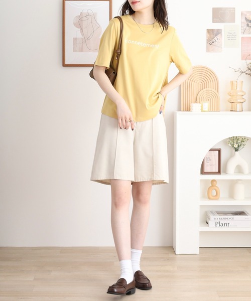 EGLANTINE(エグランティーヌ)の「EGLANTINE ロゴプリントAライン半袖Tシャツ【日本製】(Tシャツ/カットソー・レディース・シルバーグレー/オフホワイト/オレンジ/イエロー/ラベンダー・40)」の21枚目の写真