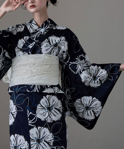 asaka 着付けのいらない簡単セパレート綿浴衣＋しわ兵児帯 2点セット 着付けのいらない簡単セパレート綿浴衣＋しわ兵児帯 2点セット