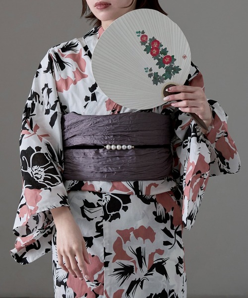asaka 着付けのいらない簡単セパレート綿浴衣＋しわ兵児帯 2点セット 着付けのいらない簡単セパレート綿浴衣＋しわ兵児帯 2点セット