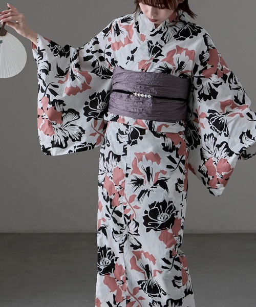 asaka 着付けのいらない簡単セパレート綿浴衣＋しわ兵児帯 2点セット 着付けのいらない簡単セパレート綿浴衣＋しわ兵児帯 2点セット