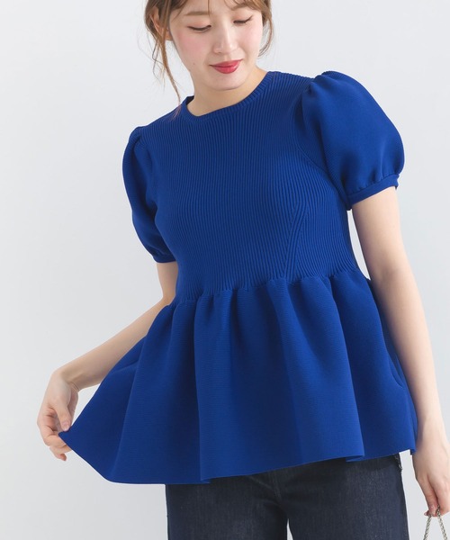 PICCIN（ピッチン）の「パフスリーブペプラムニット（ニット/セーター・レディース・ブルー/オフホワイト/ブラック/ホワイト系その他/チェリーピンク・M）」の4枚目の写真