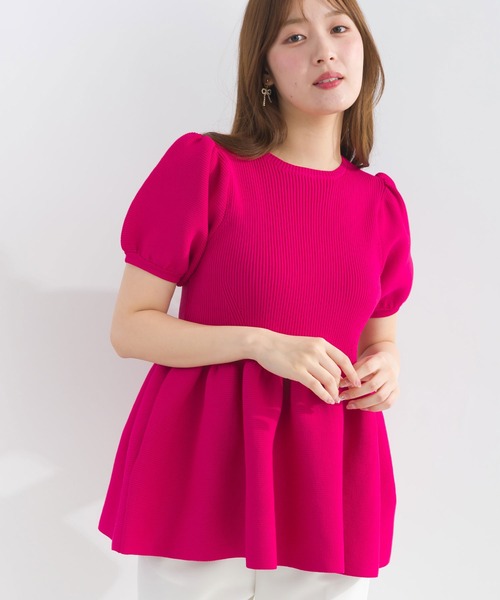 PICCIN（ピッチン）の「パフスリーブペプラムニット（ニット/セーター・レディース・ブルー/オフホワイト/ブラック/ホワイト系その他/チェリーピンク・M）」の5枚目の写真