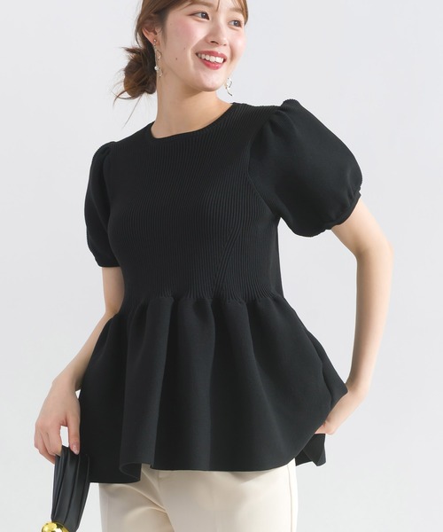 PICCIN（ピッチン）の「パフスリーブペプラムニット（ニット/セーター・レディース・ブルー/オフホワイト/ブラック/ホワイト系その他/チェリーピンク・M）」の3枚目の写真