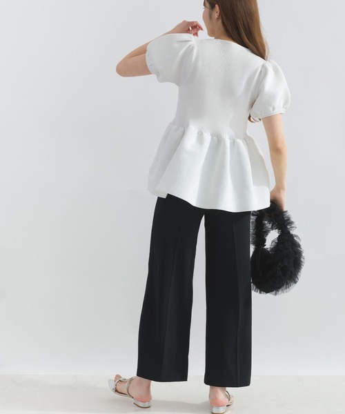 PICCIN（ピッチン）の「パフスリーブペプラムニット（ニット/セーター・レディース・ブルー/オフホワイト/ブラック/ホワイト系その他/チェリーピンク・M）」の12枚目の写真