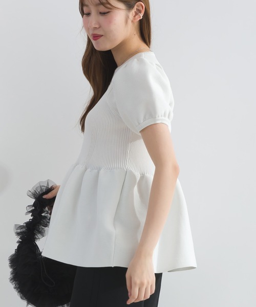 PICCIN（ピッチン）の「パフスリーブペプラムニット（ニット/セーター・レディース・ブルー/オフホワイト/ブラック/ホワイト系その他/チェリーピンク・M）」の7枚目の写真