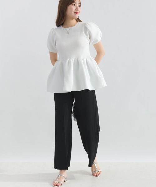 PICCIN（ピッチン）の「パフスリーブペプラムニット（ニット/セーター・レディース・ブルー/オフホワイト/ブラック/ホワイト系その他/チェリーピンク・M）」の10枚目の写真