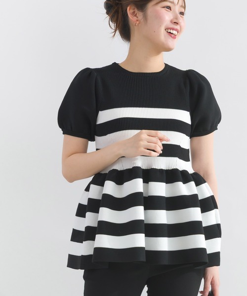 PICCIN（ピッチン）の「パフスリーブペプラムニット（ニット/セーター・レディース・ブルー/オフホワイト/ブラック/ホワイト系その他/チェリーピンク・M）」の16枚目の写真