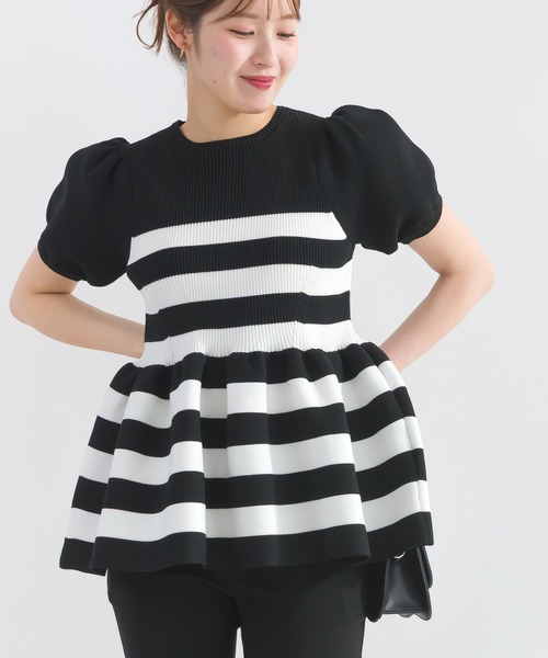 PICCIN（ピッチン）の「パフスリーブペプラムニット（ニット/セーター・レディース・ブルー/オフホワイト/ブラック/ホワイト系その他/チェリーピンク・M）」の13枚目の写真