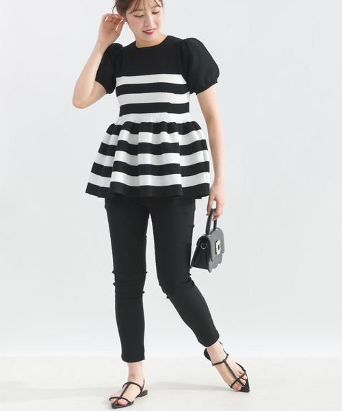 PICCIN（ピッチン）の「パフスリーブペプラムニット（ニット/セーター・レディース・ブルー/オフホワイト/ブラック/ホワイト系その他/チェリーピンク・M）」の17枚目の写真