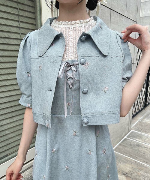 F i.n.t（フィント）の「【セットアップ対応】小花刺繍ショートシャツジャケット　夏服（その他アウター・レディース・ブルーグレー/アイボリー・FREE）」の12枚目の写真