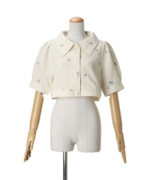F i.n.t（フィント）の「【セットアップ対応】小花刺繍ショートシャツジャケット　夏服（その他アウター・レディース・ブルーグレー/アイボリー・FREE）」の13枚目の写真